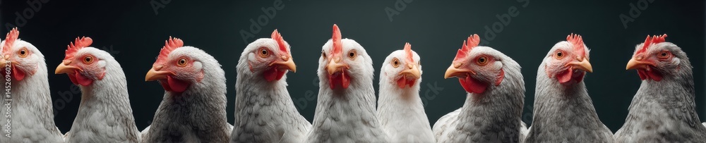 Fototapeta premium Precision Poultry Innovation High-Performance Layer Hens Showcasing Advanced Biosecurity in Modern Agricultural Tech-Driven Livestock Management