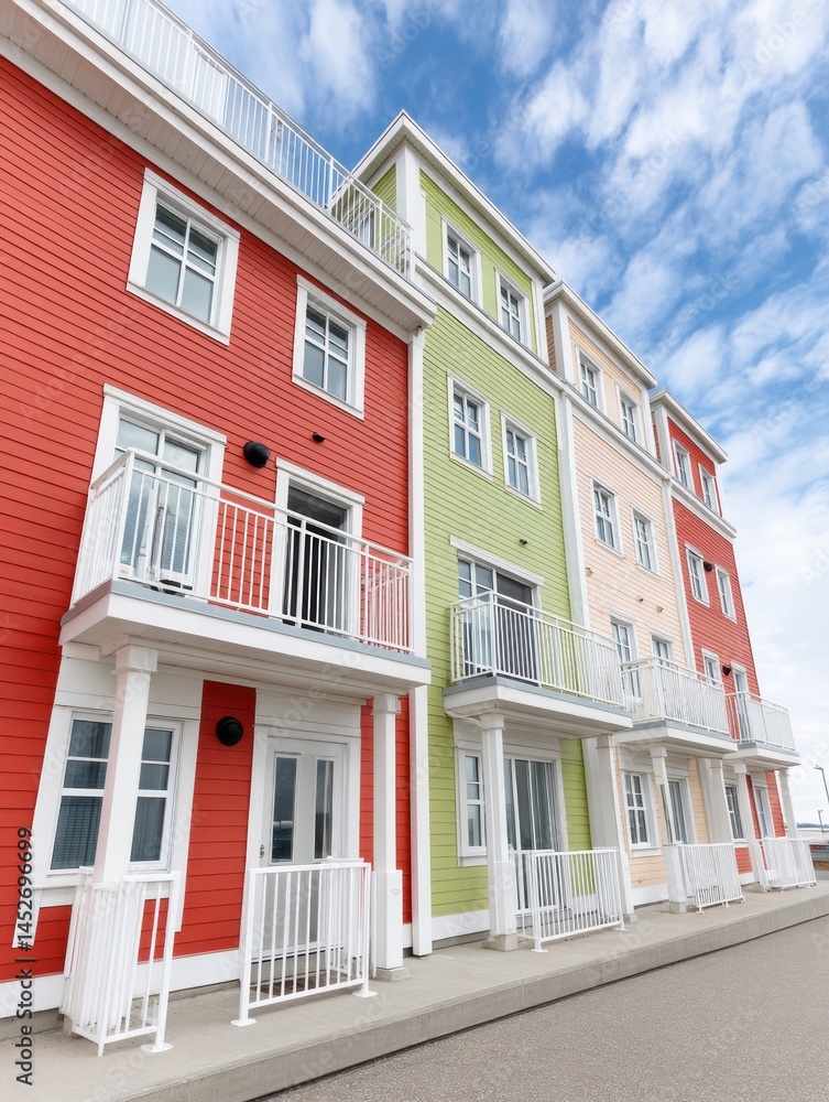 Obraz premium Vibrant Community Revitalization Modern Affordable Housing Development with Sustainable Urban Design - Next-Gen Residential Architecture Transforming Neighborhood Landscapes
