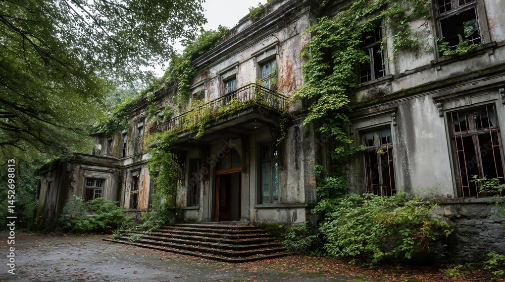 Fototapeta premium Abandoned Mansion in Lush Garden