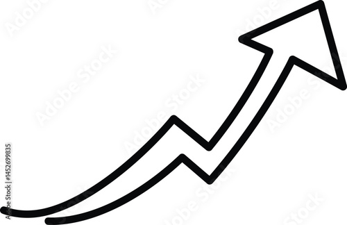 Ascending Arrow Icon: A minimalist line art illustration of a curved arrow pointing upwards, symbolizing growth, progress, and forward momentum.