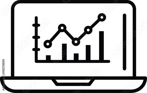 Data Analysis on Laptop: This image features a modern laptop displaying a financial or business graph, chart, or infographic, symbolizing data analysis and market trends.