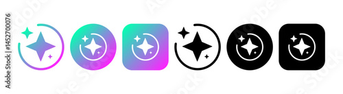 Artificial Intelligence Colorful Stars Button Icon, AI App Logo Set. Vector Illustration