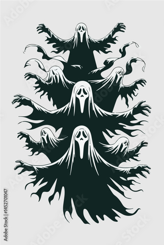 Stacked Ghost Silhouettes: Eerie and Haunting Halloween Design