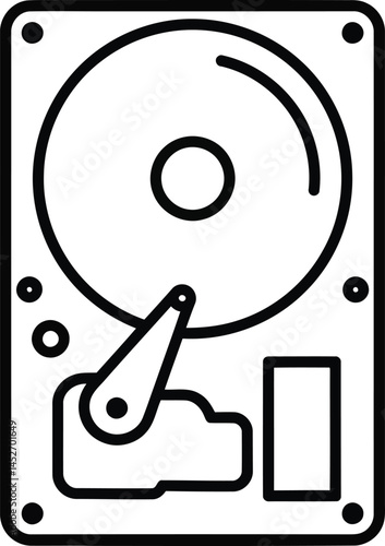 Hard Drive - Essential Technology: An intricate illustration of a hard drive, depicting its core components with sharp precision and a focus on technological advancement.