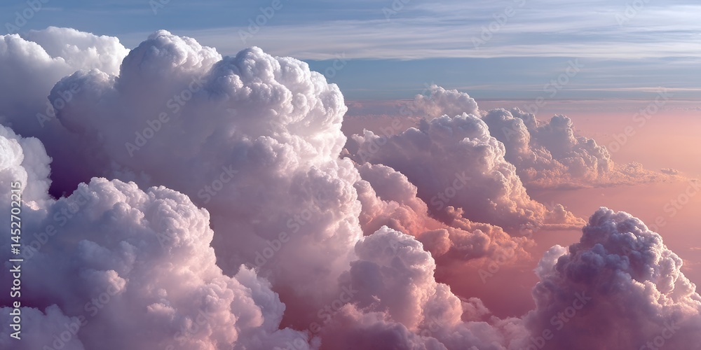 Naklejka premium Climate Crisis Visual Dramatic Cumulonimbus Storm Cloud Formations in Soft Pastel Palette - Atmospheric Science and Environmental Storytelling for Digital Media