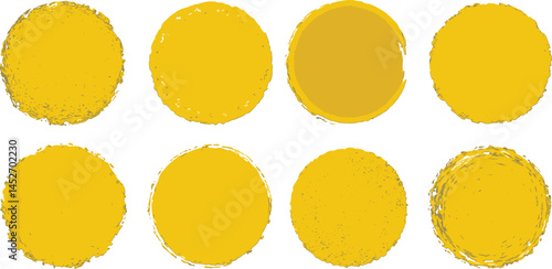 Brush sun stamps. Abstract yellow suns set. Vector watercolor brushstrokes.