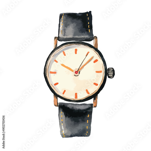 watercolor illustration of black Watch clipart isolated