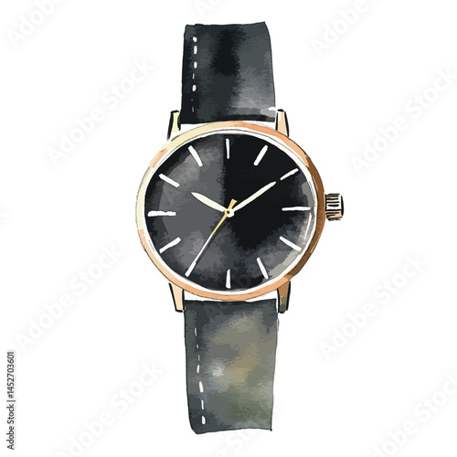 watercolor illustration of black Watch clipart isolated