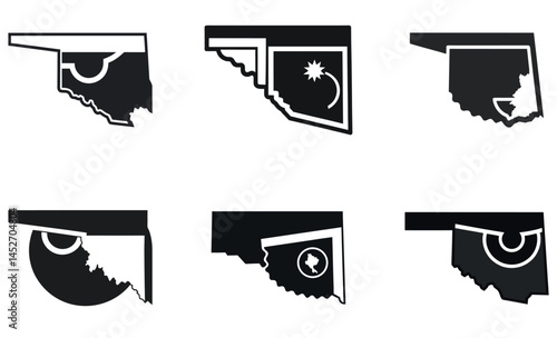 Simple Black and White Oklahoma State Map Variations