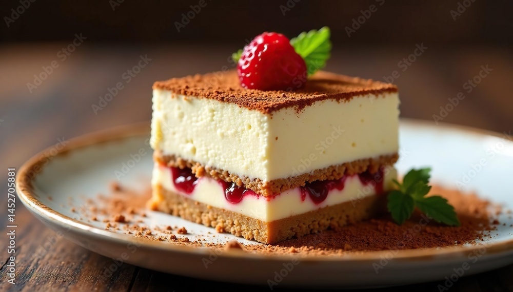 Individual tiramisu serving, dusted cocoa, close-up, single serving, chocolate Individual tiramisu serving, dusted cocoa, close-up, single serving, chocolate