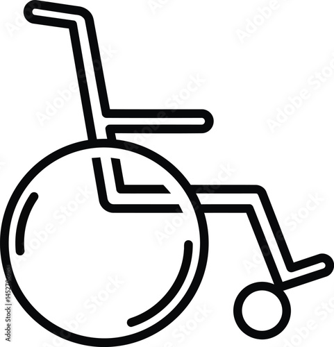 Wheelchair Icon: A minimalist linear icon of a wheelchair, symbolizing accessibility, mobility, and inclusivity. Ideal for designs related to healthcare, disability awareness.