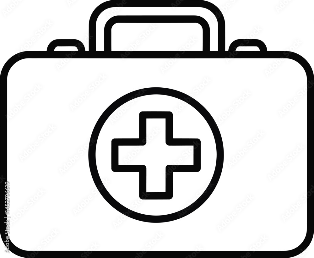 First Aid Kit Emblem: A clear, concise depiction of a first aid kit, ready for medical emergencies. The icon highlights the vital role of preparedness and care in unforeseen events. First Aid Kit Emblem: A clear, concise depiction of a first aid kit, ready for medical emergencies. The icon highlights the vital role of preparedness and care in unforeseen events.