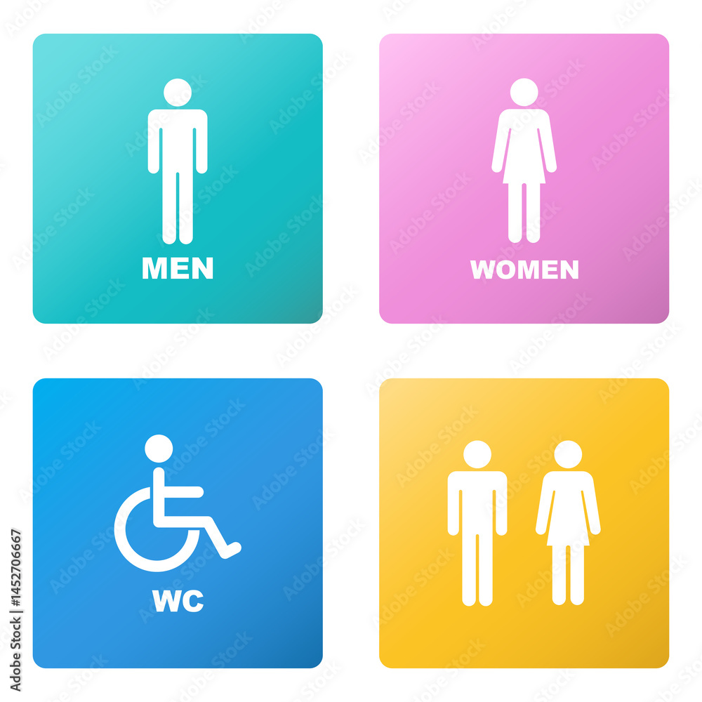 Wc restroom colorful signs men, women , disabled toilet symbol illustration Wc restroom colorful signs men, women , disabled toilet symbol illustration