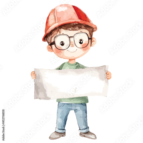 watercolor illustration of boy Architect clipart isolated