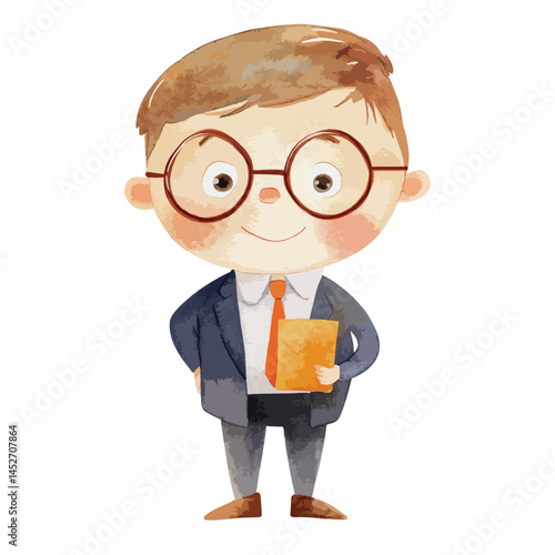 watercolor illustration of boy Banker clipart isolated