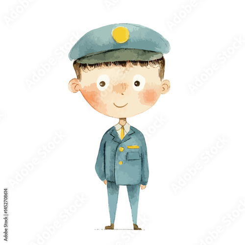 watercolor illustration of boy Bus Conductor clipart isolated