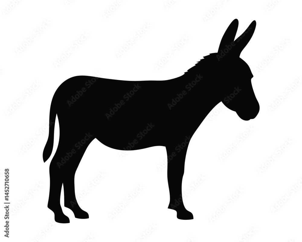 Vector silhouette of a donkey standing isolated on a white background Vector silhouette of a donkey standing isolated on a white background