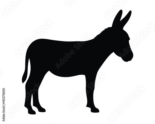 Vector silhouette of a donkey standing isolated on a white background
