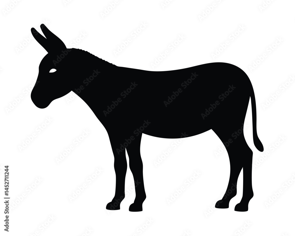 Vector silhouette of a donkey standing isolated on a white background Vector silhouette of a donkey standing isolated on a white background