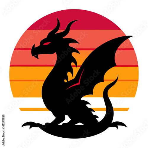 Dragon Silhouette on Retro Vintage Background – Vector Illustration