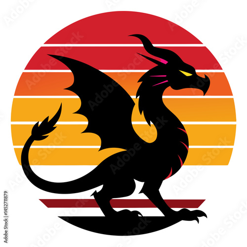 Dragon Silhouette on Retro Vintage Background – Vector Illustration