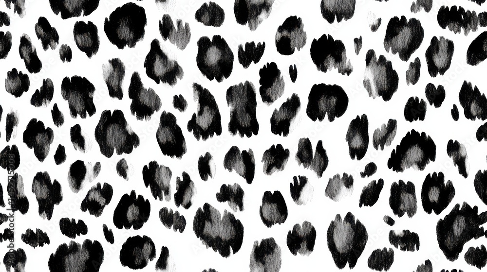 Obraz premium Black and White Leopard Seamless Pattern. Watercolor Hand Drawn Cheetah Print. Wild Skin Exotic Texture. Geometric Fur background. Leopard and Jaguar Leather. Watercolour Hand Painted Skin Pattern. i