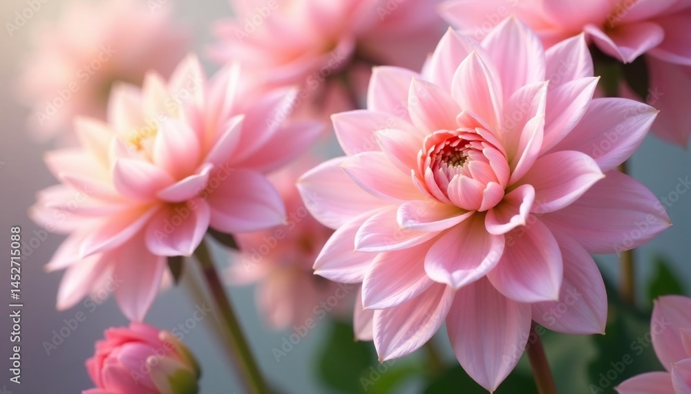 Soft focus dahlia blossoms, pastel color palette, elegant repeat, wallpaper, subtle Soft focus dahlia blossoms, pastel color palette, elegant repeat, wallpaper, subtle
