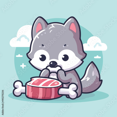 vector image of cute wolf eating meat