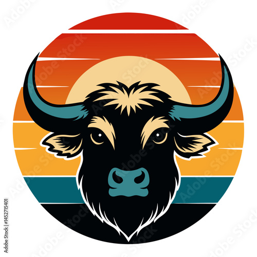 Buffalo Head Silhouette on Vintage Retro Background Vector

