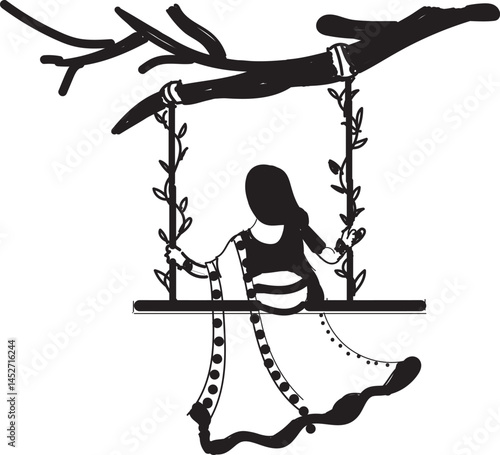 A girl is sitting on a swing.