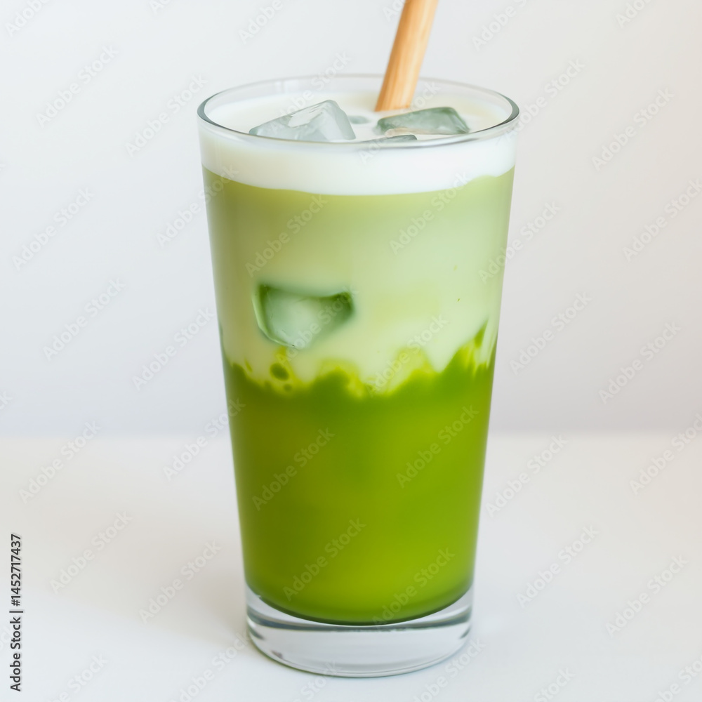 Refreshing Matcha Latte in a Glass with Straw Refreshing Matcha Latte in a Glass with Straw