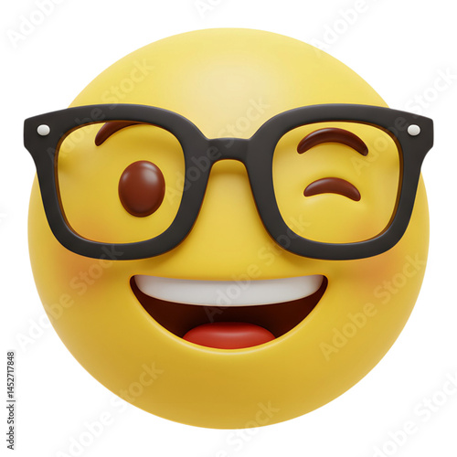 Emoji with large glasses and a winking eye expressing cheeky intelligence or humor