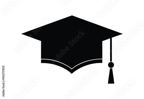Black graduate cap with tassel. Isolated university or college education degree student hat. Vector graduation headwear realistic 3d hat for alumnus ceremony and educational achievement.