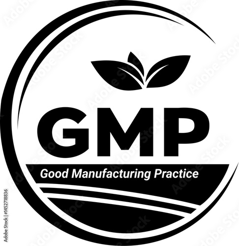 Black and White GMP Logo – Certified Good Manufacturing Practice Symbol for Quality & Safety