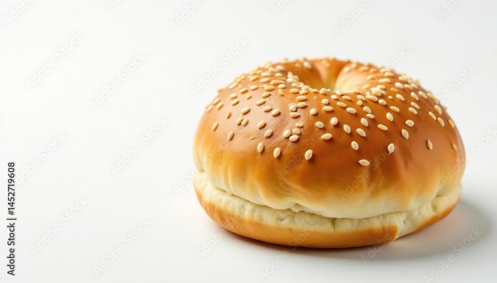 Sesame seed top bun, soft and slightly shiny, on white , pastry, bread, ingredient Sesame seed top bun, soft and slightly shiny, on white , pastry, bread, ingredient