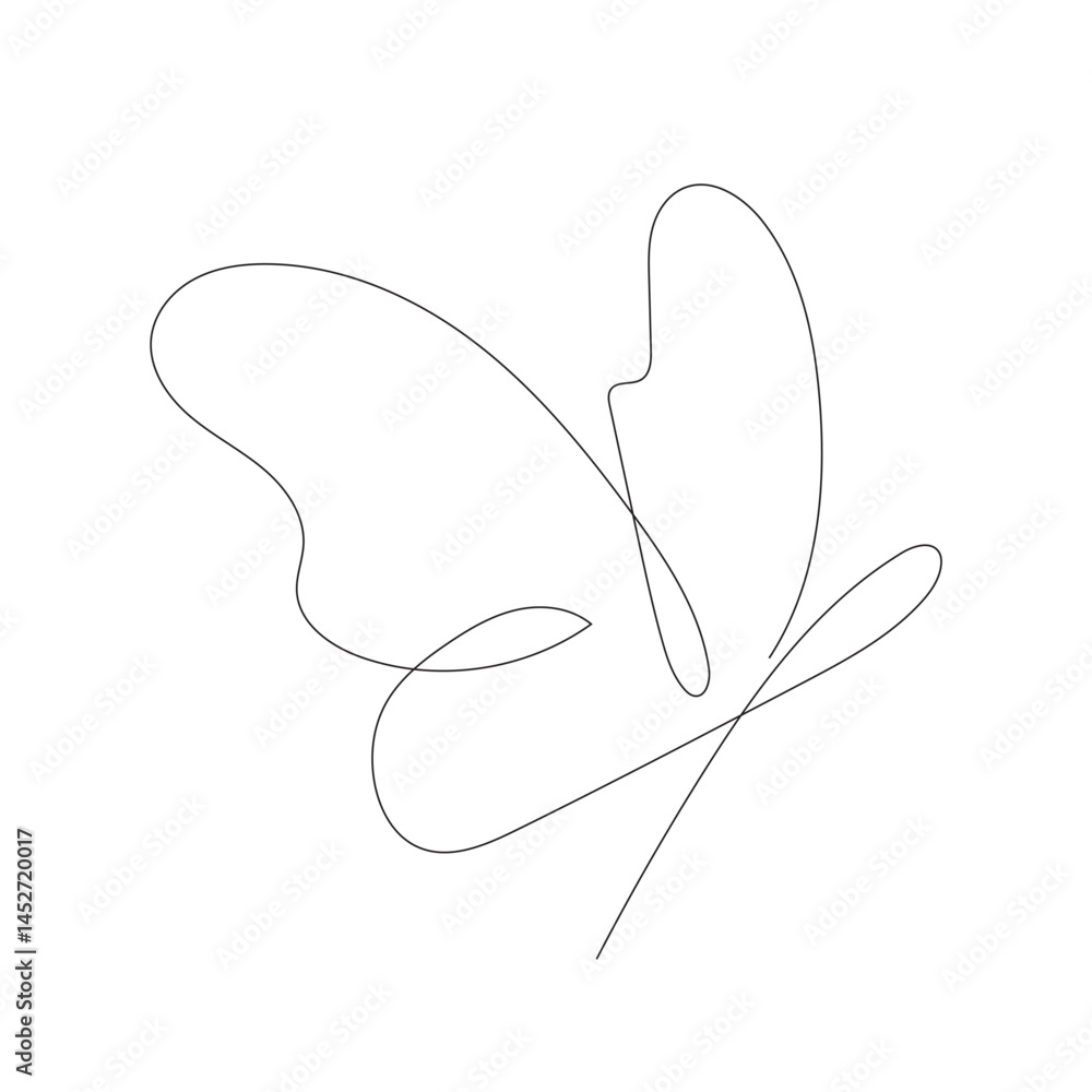One line drawing of a beautiful butterfly. Beautiful flying moth for wellbeing beauty or spa salon logo and divider concept in simple linear style. Doodle vector illustration One line drawing of a beautiful butterfly. Beautiful flying moth for wellbeing beauty or spa salon logo and divider concept in simple linear style. Doodle vector illustration