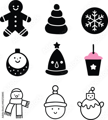 Merry Christmas different elements icons silhouette 