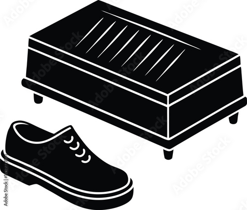 Under bed shoe heater and dehumidifier silhouette.