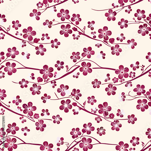 seamless Japanese sakura petal pattern, soft pink on white background, delicate traditional floral wagara style, vector illustration
