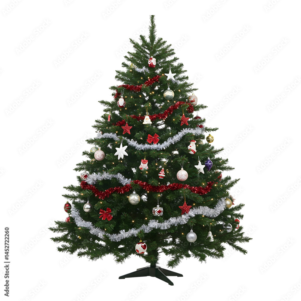 Traditional Christmas tree with festive ornaments. Traditional Christmas tree with festive ornaments.