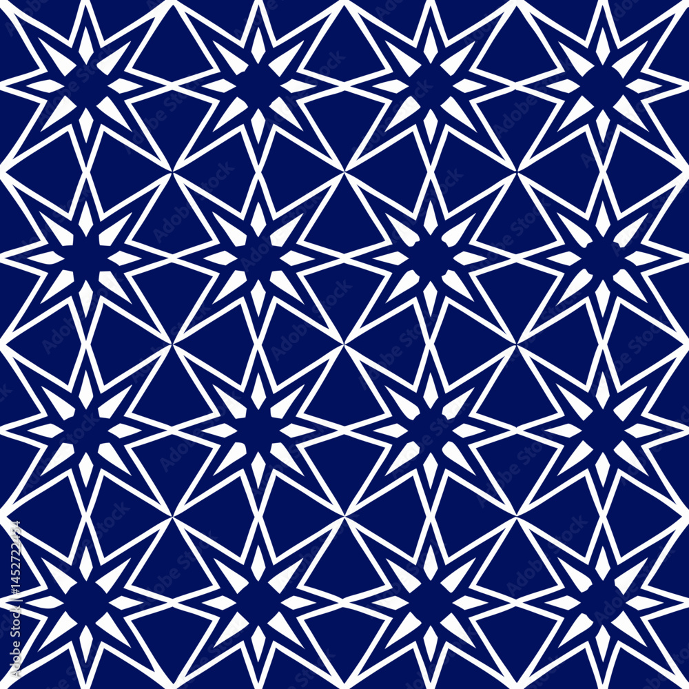 seamless vector pattern of traditional Japanese Asanoha geometric star motif in indigo blue, clean lines, minimal background, traditional textile style
seamless vector pattern of traditional Japanese Asanoha geometric star motif in indigo blue, clean lines, minimal background, traditional textile style
