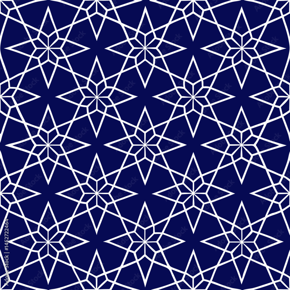 seamless vector pattern of traditional Japanese Asanoha geometric star motif in indigo blue, clean lines, minimal background, traditional textile style
seamless vector pattern of traditional Japanese Asanoha geometric star motif in indigo blue, clean lines, minimal background, traditional textile style