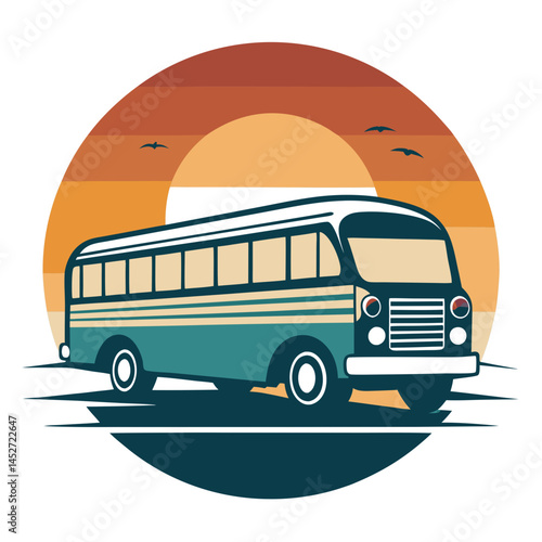 Field Bus Silhouette on Retro Vintage Background – SVG Design

