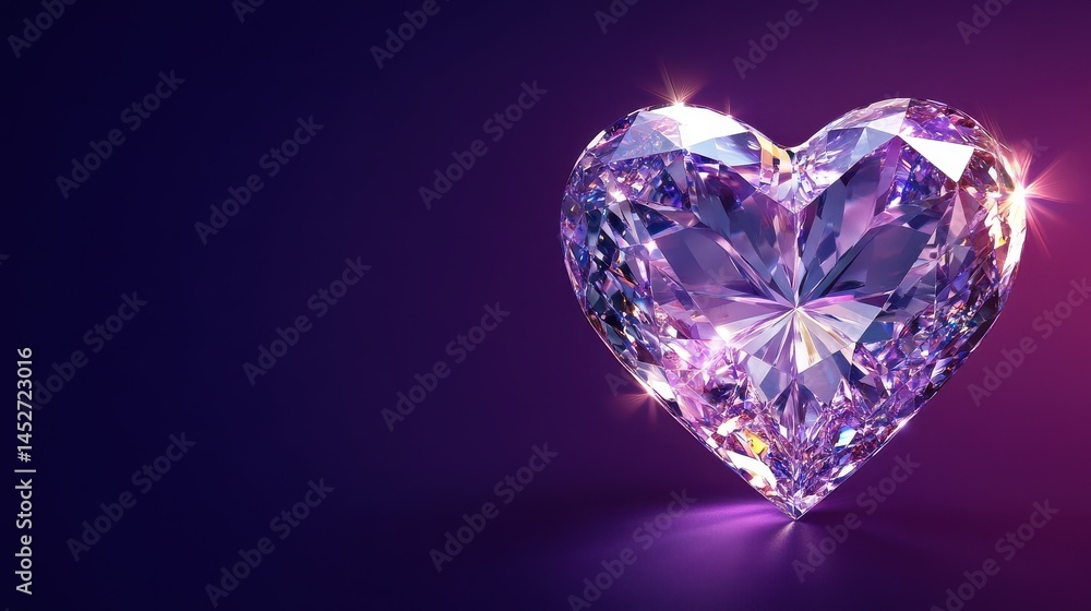 A sparkling gem in a heart shape, surrounded by a bold white outline, isolated on a deep purple background A sparkling gem in a heart shape, surrounded by a bold white outline, isolated on a deep purple background