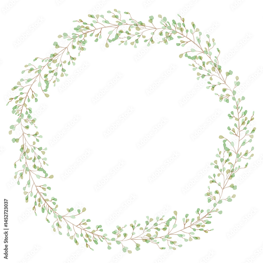 Watercolor illustration of a round frame with leaves. Perfect for romantic greeting cards, wedding or birthday invitations. Cosmetics, perfume and home decor. Frame for websites or apps Watercolor illustration of a round frame with leaves. Perfect for romantic greeting cards, wedding or birthday invitations. Cosmetics, perfume and home decor. Frame for websites or apps