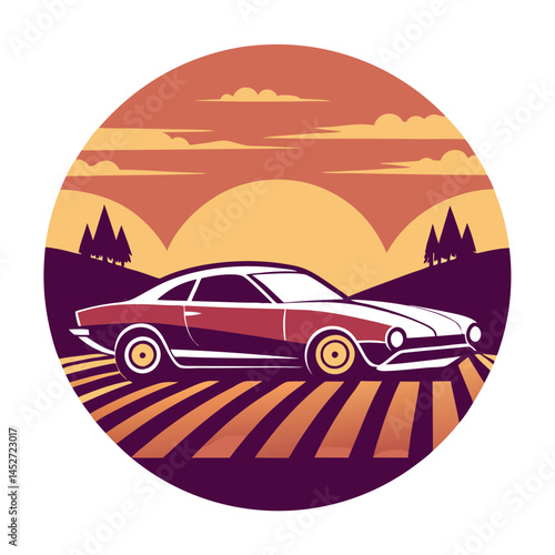 Beach Buggy on Retro Vintage Background – Off-Road Adventure SVG Design

