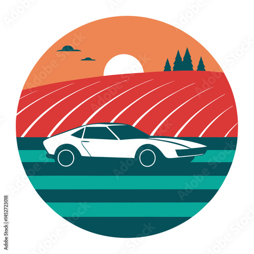 Beach Buggy on Retro Vintage Background – Off-Road Adventure SVG Design

