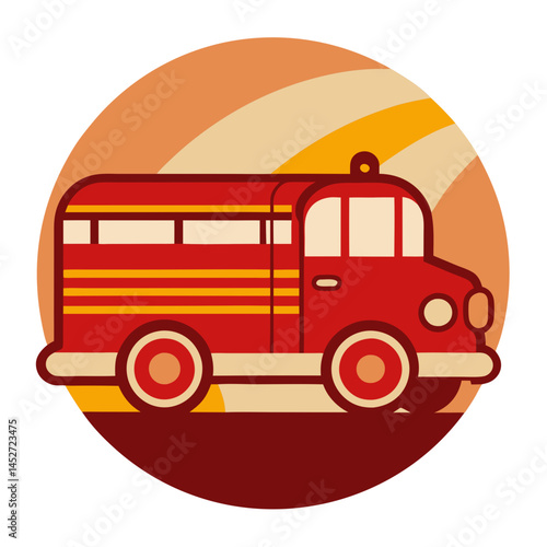 Fire Truck on Vintage Background – Retro Fire Engine Vector Illustration