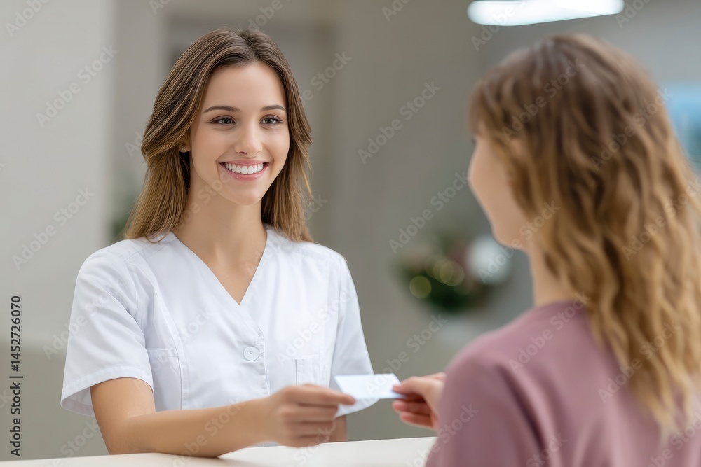Woman Giving Card to Person Woman Giving Card to Person