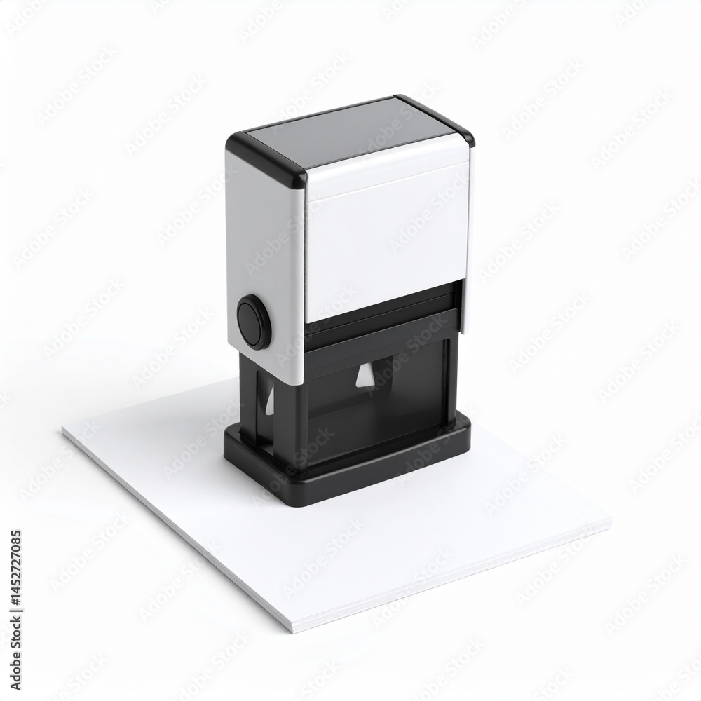 Stamping documents, a stamp on a blank paper over white background Stamping documents, a stamp on a blank paper over white background